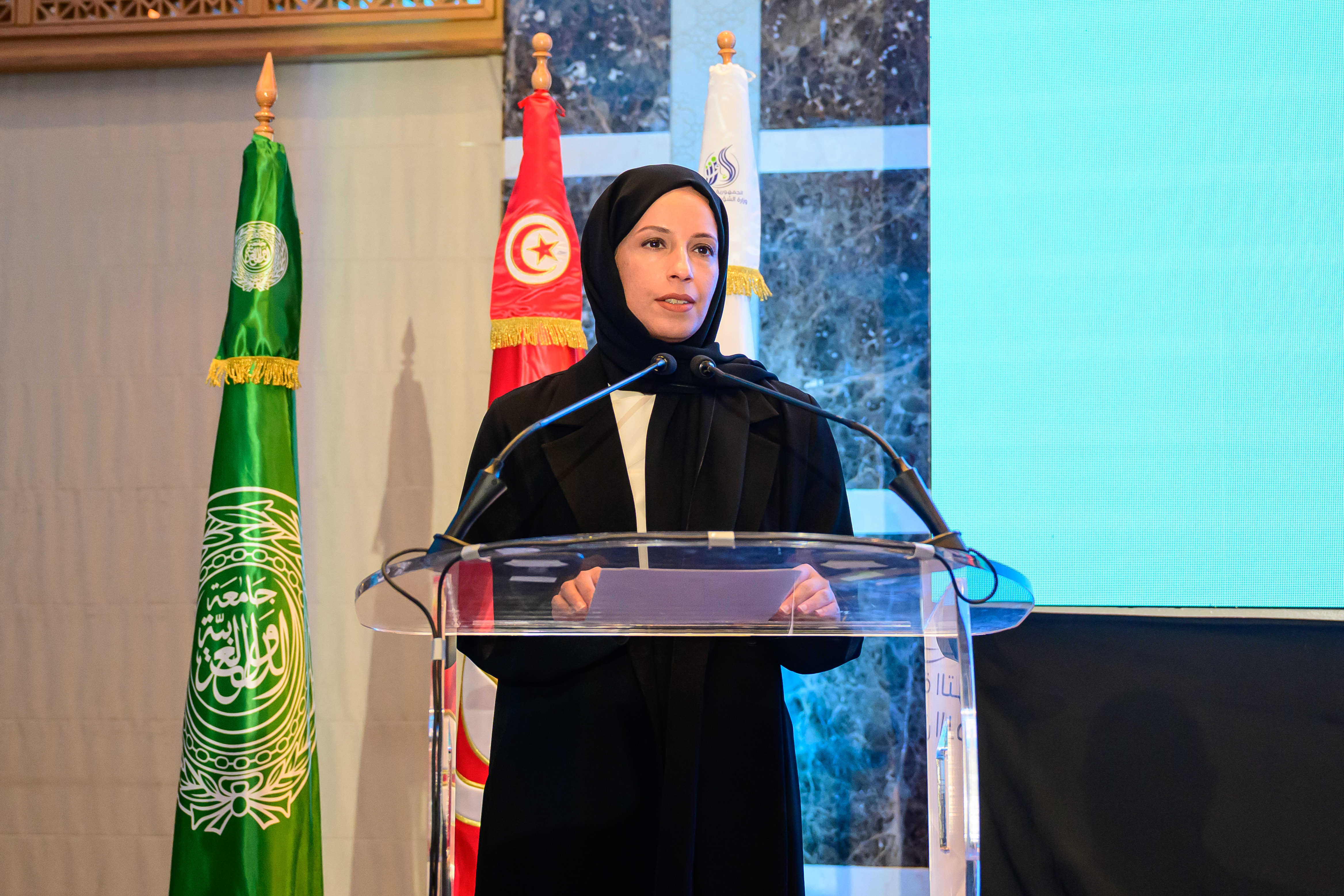 سعادة السيدة بثينة بنت علي الجبر النعيمي، وزير التنمية الاجتماعية والأسرة، في تونس في الاجتماع العربي الإقليمي الرفيع المستوى للتحضير لمؤتمر القمة العالمي الثاني للتنمية الاجتماعية.